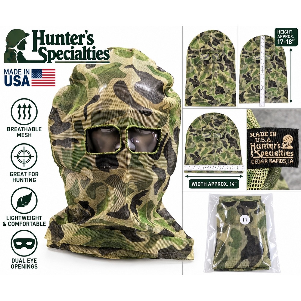 Hunters Specialties Camo Mesh Face Mask Hunting Head Cover Made in USA Woodland